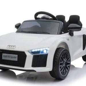 Kinderauto Audi R8 met RC en 12 volt Wit 1 persoons