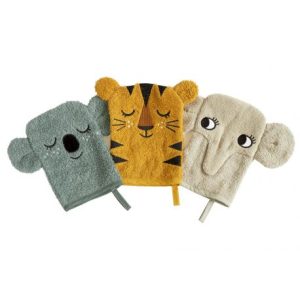 Roommate - Set van 3 Washandjes - Koala, Tiger en Elephant