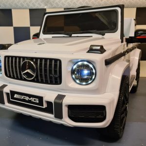 Mercedes G63 kinderauto 12V wit met soft start 1 persoons